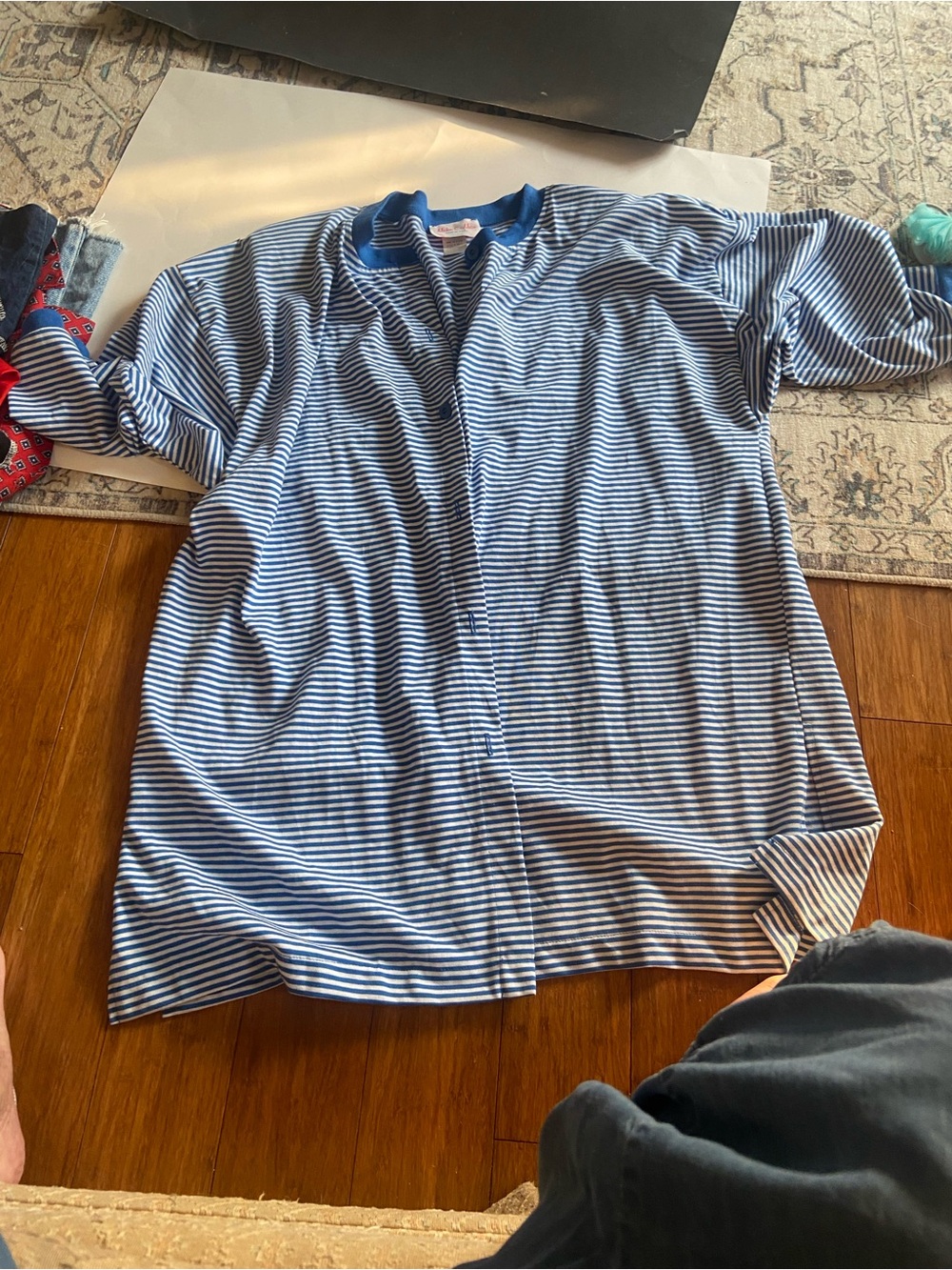 Vintage Mike & Me Made in the USA Size XL Blue & White Striped Nightshirt-Unisex